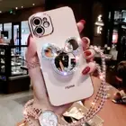 For iPhone 16 Pro Max 15 14 13 12 11 Cute Bling Mirror Holder Phone Case w/Chain