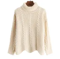在飛比找樂天市場購物網優惠-復古感粗編織麻花 高領 米白色 針織毛衣