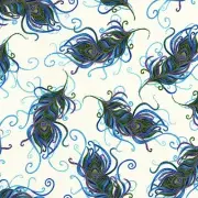 Peacock Feathers Tossed Gold Metallic Cream 100% Cotton Fabric by 1/2 of a Yard