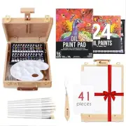Complete 25-Piece Oil Painting Kit with Tabletop Easel - Portable Art Supplies