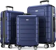 [SHOWKOO] Luggage Sets Expandable PC+ABS Durable Suitcase Double Wheels TSA Approved Lock Deep Blue 3pcs
