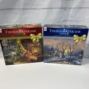 2 Thomas Kinkade 1000 Piece Puzzles Christmas Tree Santa Delivery Winter Night