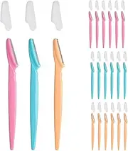 18 Pcs Eyebrow Razor Multipurpose, Facial Hair Remover Face Shaver Trimmer Safety Facial Exfoliating Tool for Women and Men,Eyebrow Shaper includes Blade Cover. (3 colour)