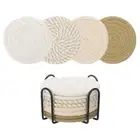Drink Coasters with Holder, 8 Pcs 4 Inch Absorbent Coasters, Beige/Flaxen
