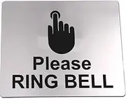 Please Ring Bell Sign Adhesive Sticker Notice, Silver/Gold/Copper Engraved with Universal Icon Symbol and Text (Size 12cm x 10cm). Waterproof and Durable. (Silver)