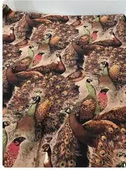 Quilt Fabric By The Yard Autumn Peacocks Metallic Gold Aviary Premium Cotton Vtg