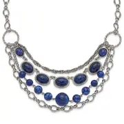 Fashion 1928 Jewelry Silver-Tone Textured Link Blue Glass Beads Graduated Four Row 16 Inch Necklace With 3 Extension