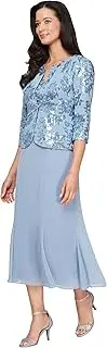 [Alex Evenings] Womens 125256 T-Length Mock Jacket Dress with Three-Quarter Sleeve Three-Quarter-Sleeve Dress - Gray