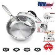 Elegant 8 Inch Stainless Steel Frying Pan with Durable Lid - Ideal for Cooking
