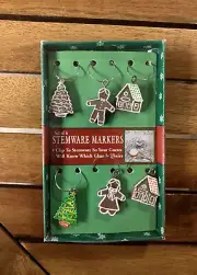 Set of 6 New Holiday Stemware Markers Gingerbread Christmas Tree Designs BN