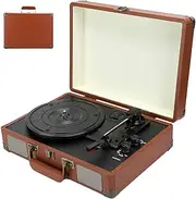Vintage Portable Handheld Vinyl Record Player - Turntable with 33/45/78 RPM Speeds, Ruby Stylus, Bluetooth 5.0, Cube Sound Output, Home Audio Record Players,Brown