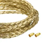 4mm 5.46 Yards Braided Leather Cords, Round Leather Strap Necklaces, Gold
