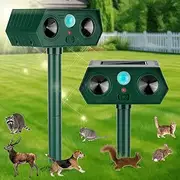 ​CyperEver Solar Powered Ultrasonic Animal Repeller Outdoor, Cat Repellent Possum Deterrent Bird Deterrent Snake Repellent, Motion Sensor & Dual Speakers for Dogs Foxes Rodents​​ 2 Pack