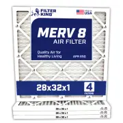 Filter King 28x32x1 Air Filter 4-PACK MERV 8 Actual Size 28 x 32 x .75"