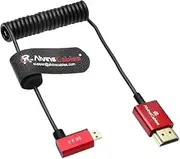 Alvin's Cables 8K 2.1 Micro HDMI Right Angle to HDMI Ultra-Thin Coiled Cable for Atomos Ninja V, 8K@60Hz 4K@120Hz High-Speed HDMI Cable for Sony A7RIII A7II A7M3, for Canon R5 M6