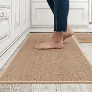 2 PCS Kitchen Rugs Washable, Non-Slip Kitchen Mats Natural Rubber Kitchen Mats for Floor Runner Rugs Set for Kitchen Floor Front of Sink, Hallway, Laundry Room (Beige)