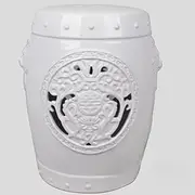 EKDJSN Ceramic Decorative Garden Stool, Glazed Accent Stool, Chinese-Style Drum Stool, Multifunctional Garden Decorations, Makeup Stool, Side Table, Planter Stand(White)
