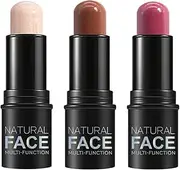 3Pcs Contour Stick Waterproof Long Lasting Highlighter Makeup Stick Lightweight Multi-use Cream Contour Buildable Face Makeup Kit for Cheeks Lips All Skin, Blush