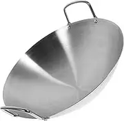 LIFKOME Stainless Steel Double Handle Wok Household Cooking Utensil for Fried Eggs Pancakes Sichuan Cuisine Smooth Bottom for Even Heat Distribution