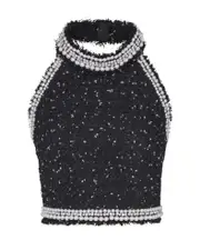 Balmain Embroidered Polka-Dot Tweed Halterneck Top FR36,FR38 Black