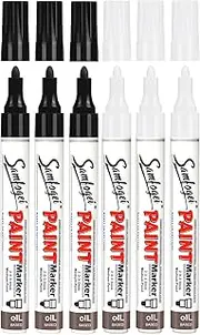 6 Pack Black & White Permanent Paint Pens,Two-color Medium Tip Oil Based Paint Markers, Never Fade Marker Pen,Waterproof & Quick Drying For Rock Painting,Wood,Metal,Glass,Plastic,Mugs,DIY Craft