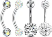 [Funseedrr] 14G Belly Button Bars Stainless Steel Belly Button Ring Navel Piercing Set 10mm 4 pcs Belly Button Piercing Jewelry for Women Men