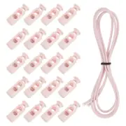 25 Pcs Double Hole Cord Locks with Elastic Cord, Salmon Pink