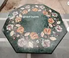 15" green Marble Corner Table Top Design Inlay Work Coffee table garden decor
