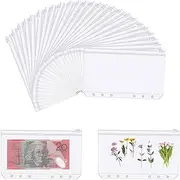 25Pcs A6 Binder Pockets, BetterJonny 6 Holes Zipper Cash Envelopes Clear Pouch Folders Waterproof PVC Document Pouch Filing Bags for 6-Ring Budget Binder Notebook Loose Leaf