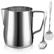 Milk Frothing Pitcher Cup, 12oz/350ML Milk Frother Cup Stainless Steel Steami...