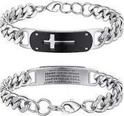 [Rajputana] Cross Bracelet for Men, Silver Stainless Steel Cuban Cross Chain Link Bracelet Bible Verse Bracelets Jewelry Gifts Adjustable 7-8.5 Inches Wrist Cross Chain Bracelet for Men Boys