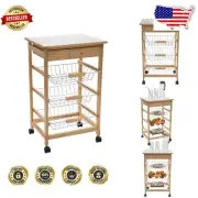 Versatile 3-Tier Mobile Kitchen Storage Cart with Wire Baskets and Wheels
