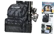 Fishing Backpack with Rod Holders & Cooler, 45L Large Water Black Camo