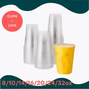 Reusable Plastic Cold Drink Cup W/Flat Lids Iced Coffee Smoothies Cups ALL SIZES