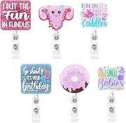 Xylolfsty 6 Pcs Funny Labor and Delivery Nurse Badge Reels NICU Obstetrics Nurse Acrylic Retractable Badge Holder with Alligator Clip Cute Glitter ID Badge Reel Gifts for RN Students Teacher Doctors