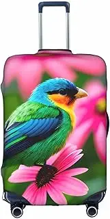 [Pvinnk] Colorful Flowers and Bird Print Protective Luggage Cover Elastic Washable Suitcase Protector Travel Gear Protector, White, Large
