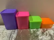 New UNIQUE Beautiful Bright Tupperware Set of 4 Square Round Containers S-M-L-XL