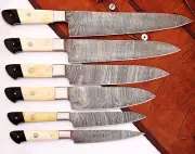 6 Pc's Beautiful Custom hand made Damascus steel Chef knife Set. (ZE-1071-BH+RB)