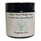 Tallow Face & Body Cream w/Pure Sweet Almond Oil Fragrance Free - Grass Fed 4 oz