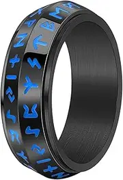 [Nanafast] 8mm Viking Anxiety Spinner Ring for Men Women Stainless Steel Viking Rings for Men Double Line Viking Rune Fidget Rings Black/Silver/Gold/Retro Men's Viking Jewelry Gift