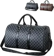 [AJIEKJDSP] Neutral Checkerboard Grid Men Women Luggage Bag Short Distance Business Leisure Large Capacity Portable Travel Bag (grey)