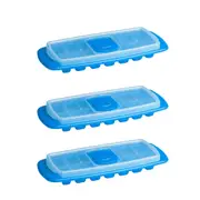 3x Cuisena 30cm Airtight Stackable Ice Cube Tray Maker Freezer Mould w/ Lid Blue