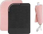 Heat Resistant Silicone Mat for Hair Tools - Pink Flat Iron Pad, Black Curling Iron Pad, Travel Portable Hot Tools Mat (1+1 Pack)