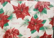 Peva Vinyl Tablecloth, 52"x52" Square, CHRISTMAS POINSETTIA FLOWERS,NOEL,JOY, HH