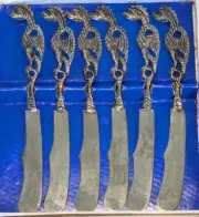Vintage Set of 6 Italian Butter/Pate/Cheese Knives w/Dragon Motif Handles ~ NOS
