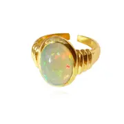 Culturesse Samara Sterling Silver Solid Opal 6carat Open Ring 18K Gold Plating