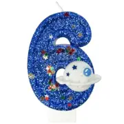 Spaceship Number 6 Birthday Candles - Outer Space Universe Birthday Candles