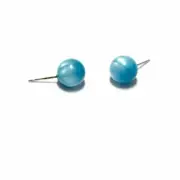 Aqua Blue Moonglow Vintage Lucite Striped Ball Stud Earrings