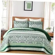 Boho Quilt Set Size Bohemian Striped Bedspread Coverlet Set, Dark King Green