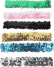 [LUOZZY] 6pcs Sparkly Sequin Elastic Headbands for Kids Dance Sport Parties Stage Performances in Multiple Colors